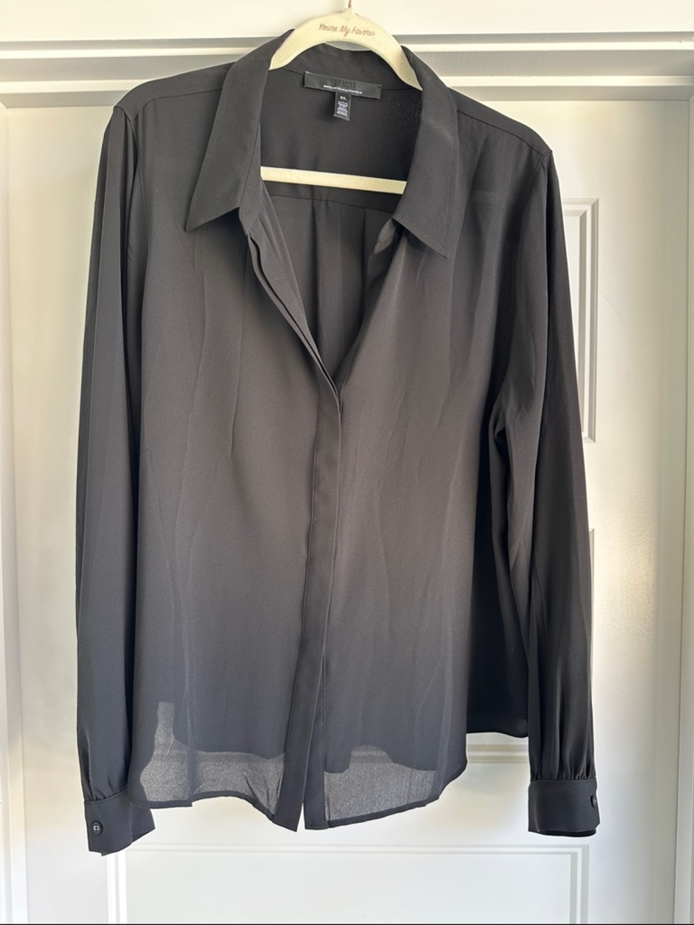 White House Black Market Black Sheer Button-Front Blouse